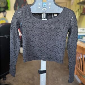 H&M Divided Black Long Sleeve Floral Lace Crop Top Size 8